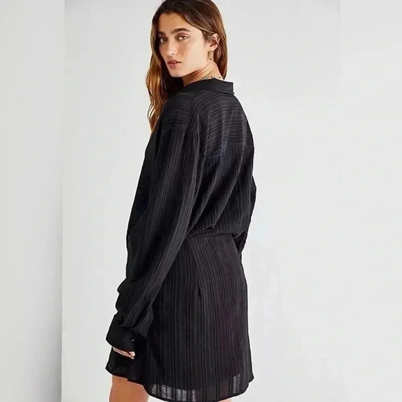 Free People Tara Twist Mini Shirt Dress Black Size S New With Tags $128 - Picture 4 of 5